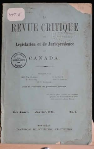 La revue critique de législation et de jurisprudence du Canada, 1ère année, no. 1