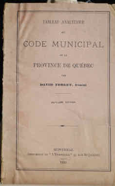Tableau analytique du code municipal de la Province de Québec