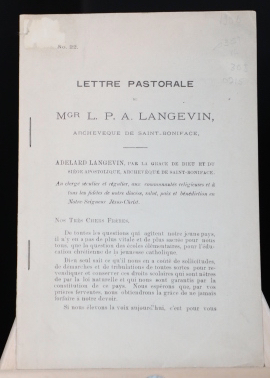 Lettre pastorale de Mgr L.P.A. Langevin, archevêque de Saint-Boniface