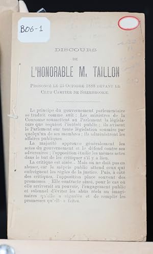 Les finances provinciales. Discours de M. Taillon prononcé le 25 octobre 1888 devant le Club Cart...