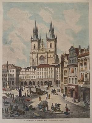 kolorierter Holzstich Der große Ring und die Teynkirche in Prag