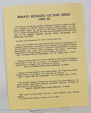 Seller image for Renato Rosaldo Lecture Series 1989-1990 [handbill] for sale by Bolerium Books Inc.