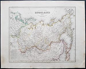 Asiatisches Russland 1850. Grenzkolorierte Stahlstich-Karte nach Radefeld aus Meyers Grosser Zeit...