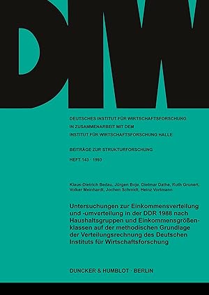 Immagine del venditore per Untersuchungen zur Einkommensverteilung und -umverteilung in der DDR 1988 nach Haushaltsgruppen und Einkommensgroessenklassen auf der methodischen Grundlage der Verteilungsrechnung des Deutschen Instituts fr Wirtschaftsforschung. venduto da moluna