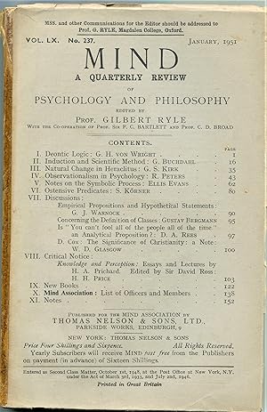 'Deontic Logic', pp. 1-15 in MIND. A Quarterly Review of Psychology and Philosophy, Vol. LX, No. ...