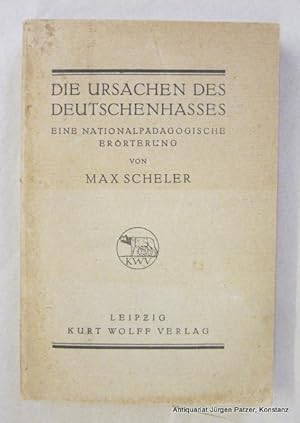 Bild des Verkufers fr Die Ursachen des Deutschenhasses. Eine nationalpdagogische Errterung. Leipzig, Kurt Wolff, 1917. 191 S. Or.-Kart.; tlw. gebrunt u. etwas fleckig. - Tlw. braunfleckig, am Anfang u. Ende strker. zum Verkauf von Jrgen Patzer