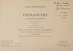 Pribaoutki (chansons plaisantes) pour une voix et huit instruments. Signed presentation copy to R...