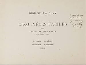 Cinq pièces faciles pour piano à quatre mains. Signed presentation copy to René Morax . First edi...