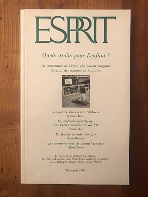 Image du vendeur pour Revue Esprit Mars-avril 1992, Quels droits pour l'enfant ? mis en vente par Librairie des Possibles