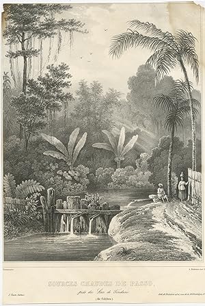 Antique Print of the Hot Springs near Lake Tondano by Bichebois (c.1850)