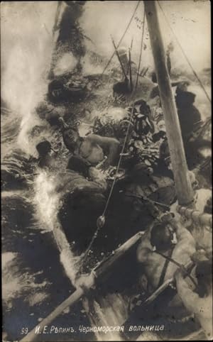 Künstler Ansichtskarte / Postkarte Repin, Untergehendes Ruderboot, Sturm