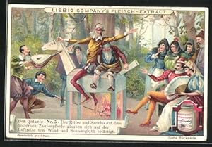 Seller image for Sammelbild Liebig, Serie: Don Quixote, Bild 5, der Ritter und Sancho auf dem hölzernen Zauberpferde for sale by Bartko-Reher