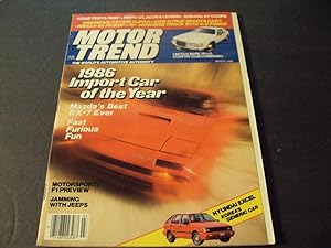 Bild des Verkufers fr 7Motor Trend Mar 1986 Import Car of the Year Mazda RX-7 , Jamming with Jeeps zum Verkauf von Joseph M Zunno