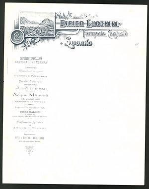 Briefkopf Lugano, Farmacia Centrale Enrico Lucchini, Ortsansicht u. Luganersee