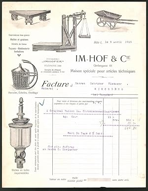 Rechnung Bâle 1915, Maison spéciale pour articles téchniques Im-Hof, Cie., Bascules, Échelles, Ou...