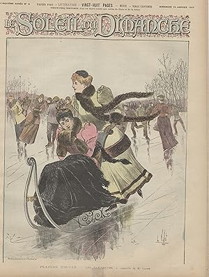 "LE SOLEIL DU DIMANCHE N°2 du 10/1/1892" PLAISIRS D'HIVER : LES PATINEUSES / Aquarelle de L. VALLET