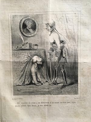 Imagen del vendedor de Le charivari: Ah! vraiment ils crient  bas Metternich et ils croient me faire peur, tapez dessus colonel, tapez dessus, je vous attends ici. Paris, chez Aubert. Samedi 25 Mars 1848. Dix-Septieme Annee - No. 85. 26 x 38 cm. a la venta por Antiquariat Cassel & Lampe Gbr - Metropolis Books Berlin