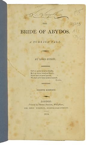 Bild des Verkufers fr The Bride of Abydos. A Turkish tale. 8th edn. zum Verkauf von Jarndyce, The 19th Century Booksellers