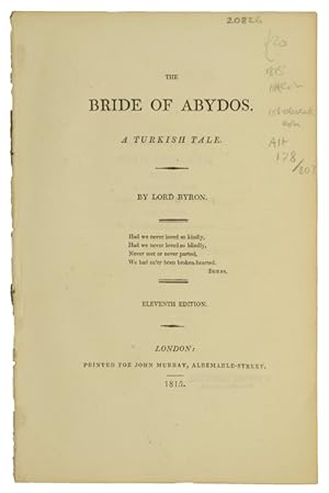 Bild des Verkufers fr The Bride of Abydos. A Turkish tale. 11th edn. zum Verkauf von Jarndyce, The 19th Century Booksellers