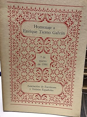 HOMENAJE A ENRIQUE TIERNO GALVAN, 7 DE MARZO DE 1986.