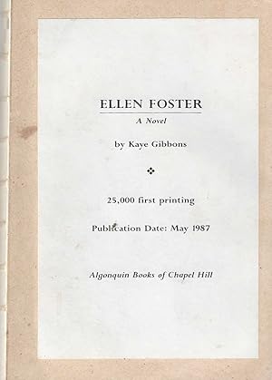 Image du vendeur pour Ellen Foster Uncorrected Proof; A Novel mis en vente par Toadlily Books