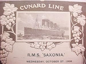 Cunard Line / R.M.S. Saxonia / Wednesday, October 27, 1909 / Second Cabin -- Tea