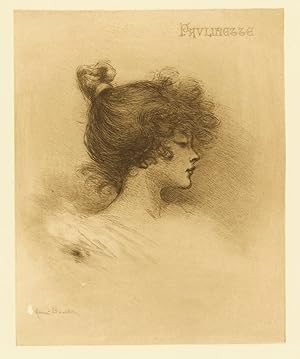 Pointe sèche PAULINETTE portrait FEMME 1900 chignon féminin etching 1/400 ex.