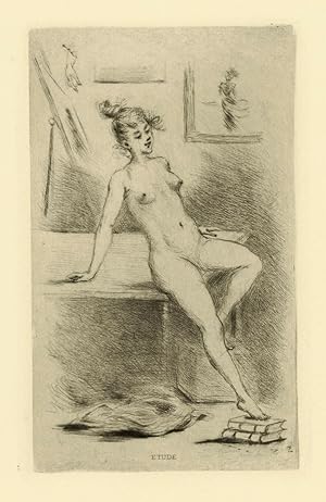 Pointe sèche ETUDE féminin etching 1/400 ex. Modèle atelier d'artiste 1900