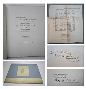 Bild des Verkufers fr TRANSCRIPTS OF THE MONUMENTAL INSCRIPTIONS IN AND ABOUT THE LATE CHURCH OF THE UNITED PARISHES OF ST. GEORGE & BOTOLPH BOTOLF LANE, CITY OF LONDON With Prefatory and Commentative notes by Percy C. Rushen SIGNED LIMITED EDITION zum Verkauf von Andrew Cox PBFA