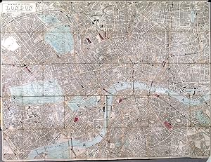 NEW MAP OF CENTRAL LONDON DIVIDED INTO QUARTERMILE SQUARES. Folding waistcoat pocket map of Lon...