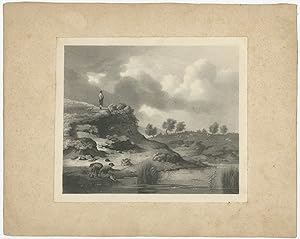 Antique Print of a Fishing Scene (c.1880)