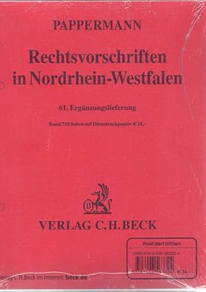Seller image for Rechtsvorschriften in Nordrhein-Westfalen; 61. Ergnzungslieferung; Rund 710 Seiten auf Dnndruckpapier for sale by Bcherhandel-im-Netz/Versandantiquariat