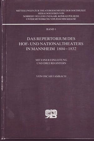 Bild des Verkufers fr Das Repertorium des Hof-und Nationaltheaters in Mannheim 1804-1832 zum Verkauf von Bcherhandel-im-Netz/Versandantiquariat