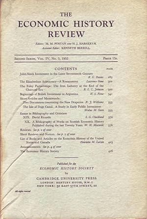 Imagen del vendedor de The Economic History Review; Second Series, Vol. IV, No. 3, 1952 a la venta por Bcherhandel-im-Netz/Versandantiquariat