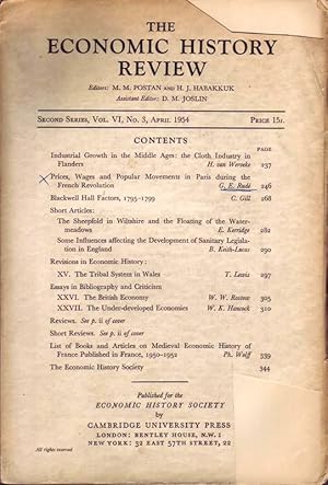 Bild des Verkufers fr The Economic History Review; Second Series, Vol. VI, No. 3, April 1954 zum Verkauf von Bcherhandel-im-Netz/Versandantiquariat