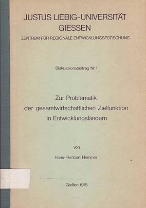 Bild des Verkufers fr Zur Problematik der gesamtwirtschaftlichen Zielfunktion in Entwicklungslndern zum Verkauf von Bcherhandel-im-Netz/Versandantiquariat