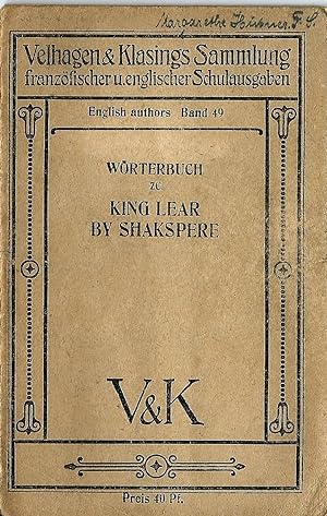 Wörterbuch zu King Lear by Shakespeare; V&K; Vellhagen & Klasings Sammlung französischer und engl...