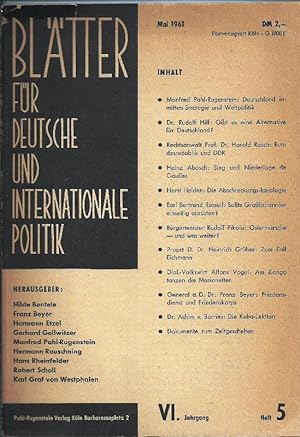 Imagen del vendedor de Bltter fr deutsche und internationale Politik; VI. Jahrgang Heft 5 Mai 1961 a la venta por Bcherhandel-im-Netz/Versandantiquariat