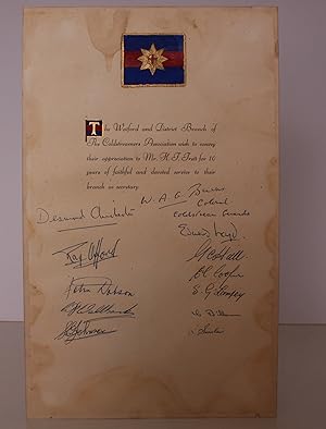 Imagen del vendedor de Coldstreamers' Association Certificate signed by [Lord] Desmond Chichester, Colonel George Burns and others. SIGNED BY LORD DESMOND CHICHESTER AND OTHERS a la venta por Island Books