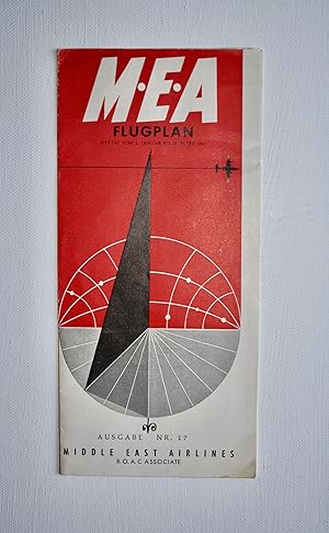 Seller image for Middle East Airlines flight plan and map ] M.E.A. Flugplan gultig vom 1 Januar bis 31 Marz 1960 - Ausgabe nr. 17 for sale by Dendera