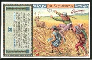 Bild des Verkufers fr Sammelbild Palmin, Die Schildbrger, Jagd, Hirsch, Mohnblumen zum Verkauf von Bartko-Reher