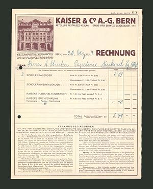 Rechnung Bern 1934, Schreibwaren Kaiser, Co. AG Pestalozzi Verlag, Teilansicht d. Geschäftshäuser