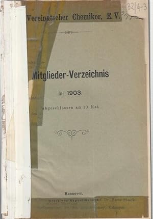 Bild des Verkufers fr Mitglieder - Verzeichnis fr 1903. Abgeschlossen am 10. Mai. zum Verkauf von Antiquariat Carl Wegner