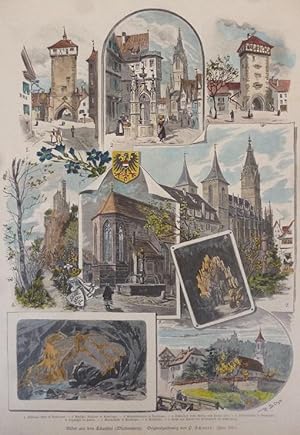 kolorierter Holzstich Bilder aus dem Echazthal (Württemberg Echaztal Reutlingen Honau)