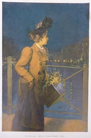 Kunstdruck Auf der Potsdamer Brücke in Berlin ( Jugendstil Fräulein )