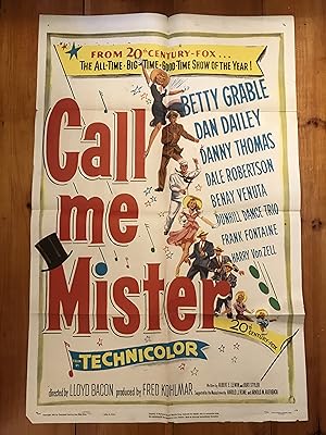 Imagen del vendedor de Call Me Mister One Sheet 1951 Betty Grable, Dan Dailey a la venta por AcornBooksNH