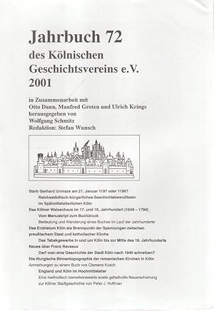 Bild des Verkufers fr Jahrbuch des Klnischen Geschichtsvereins. Bd. 72, 2001. zum Verkauf von Brbel Hoffmann