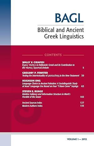 Bild des Verkufers fr Biblical and Ancient Greek Linguistics, Volume 1 zum Verkauf von moluna