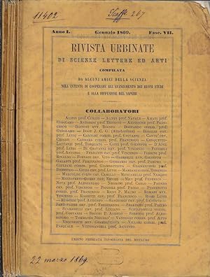 Bild des Verkufers fr Rivista urbinate di scienze lettere ed arti anno I 1869 Fasc. VII, VIII, IX, X zum Verkauf von Biblioteca di Babele