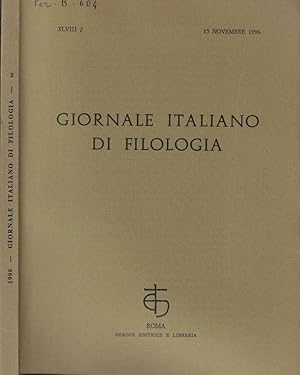 Bild des Verkufers fr Giornale italiano di filologia anno 1996 N. 2 zum Verkauf von Biblioteca di Babele
